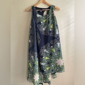 Anthropologie TT Collection Paisley High Low A-Line Dress Blue Green Racerback